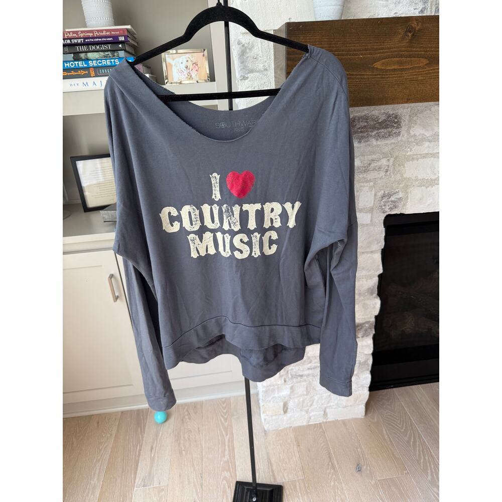 Southward Women's Gray I love Country Music Top Size XS-S